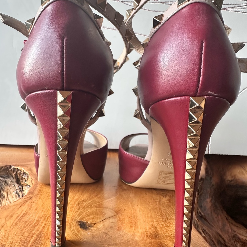 Valentino Burgundy and Beige Studded Heels